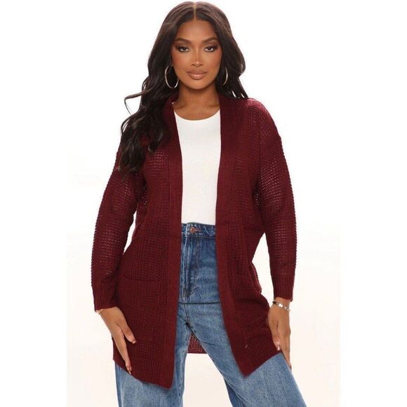 Fashion Nova NWT Medium Red Duster Comfy Knit Long Sleeve Cardigan Fall Chic - Picture 1 of 8